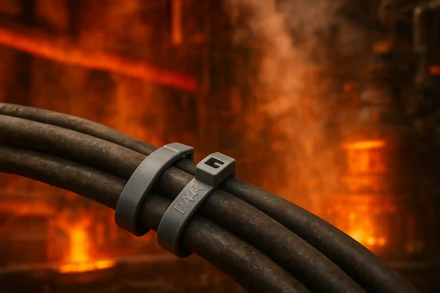 Pelēki augstas temperatūras savilcēji uz karstiem cauruļvadiem rūpnieciskā vidē